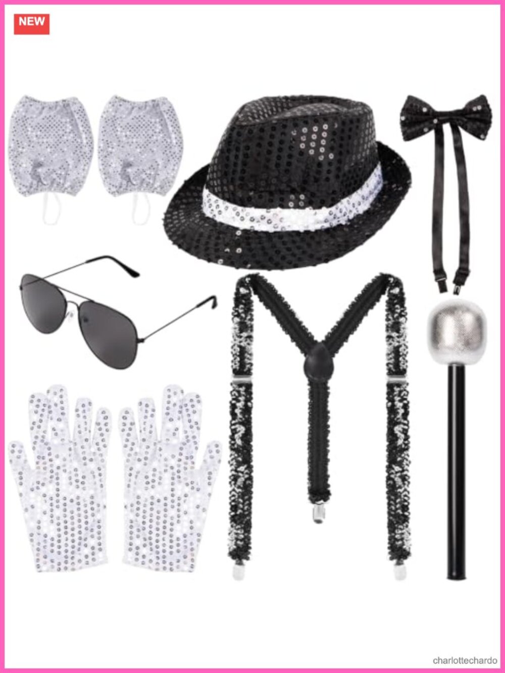 70s 80s Disco Costume Accessories Set Retro Pop Star Outfit Polyester